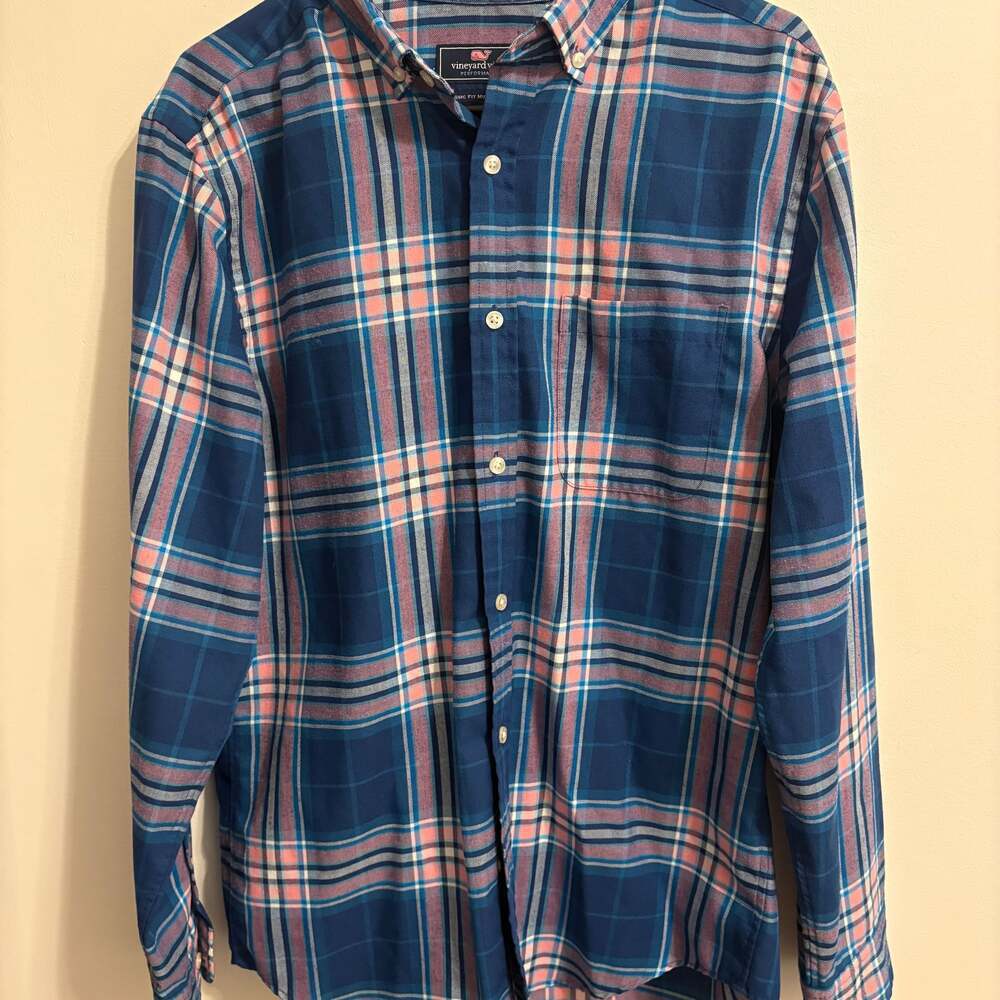 Vineyard Vines Performance Classic Fit Murray Plaid Flannel Shirt Mens Medium Bl